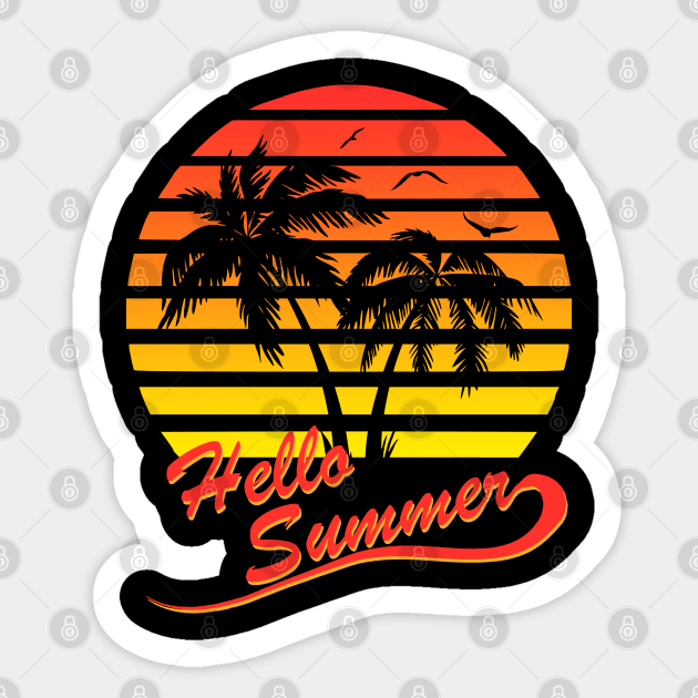 Hello Summer 80s Tropical Sunset Sticker by Nerd_art